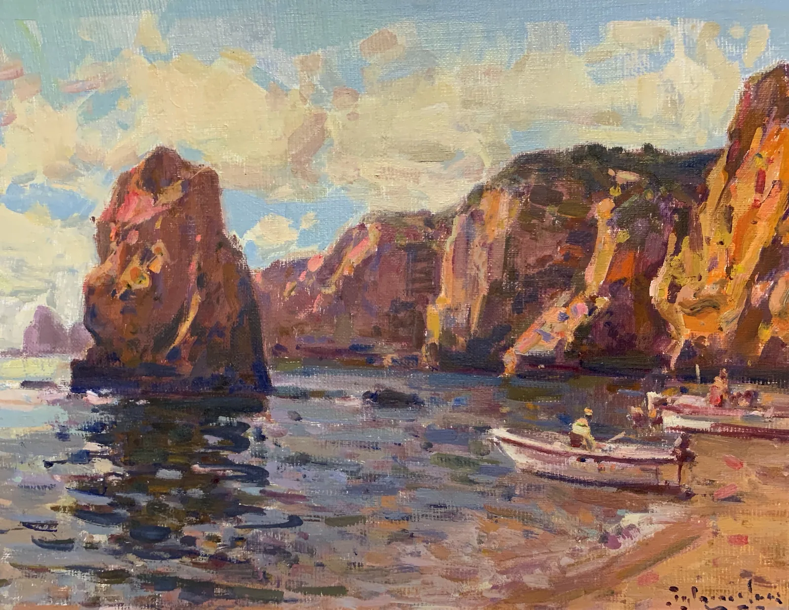Acantilados. Algarve Portugal, óleo en tabla de Antonio Iglesias Sanz