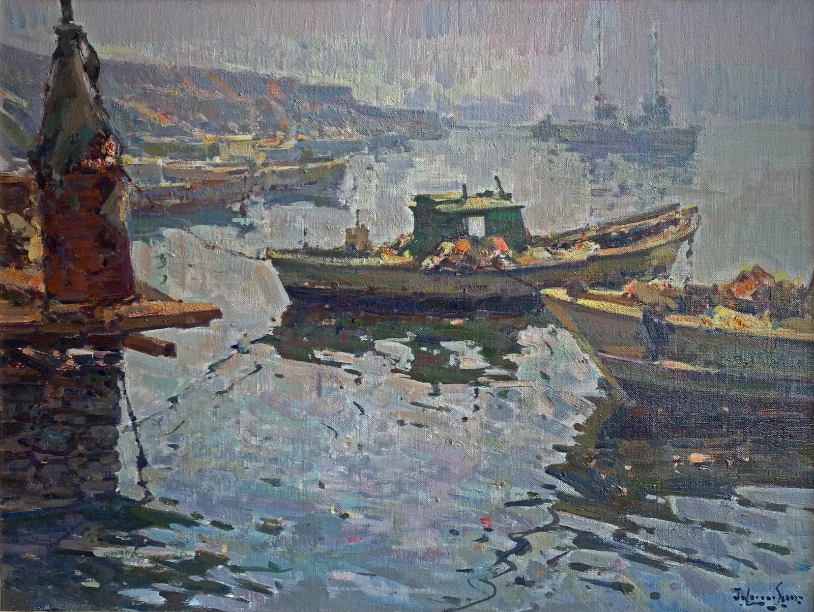Barcas de Sagunto, óleo en lienzo de Antonio Iglesias Sanz